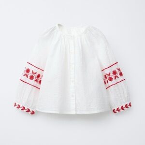 Zara Kids White Blouse with Red Embroidery